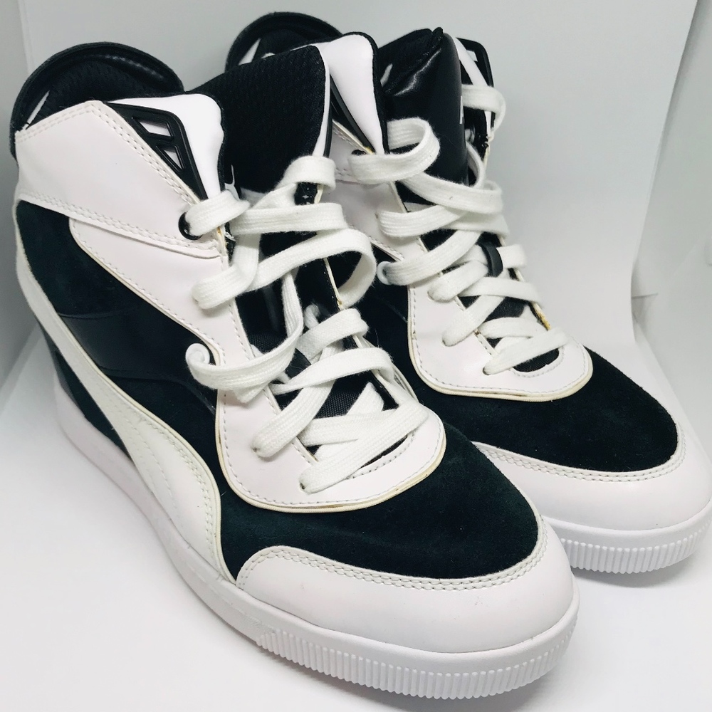 Puma wedge sneakers black and white, size 8.5US